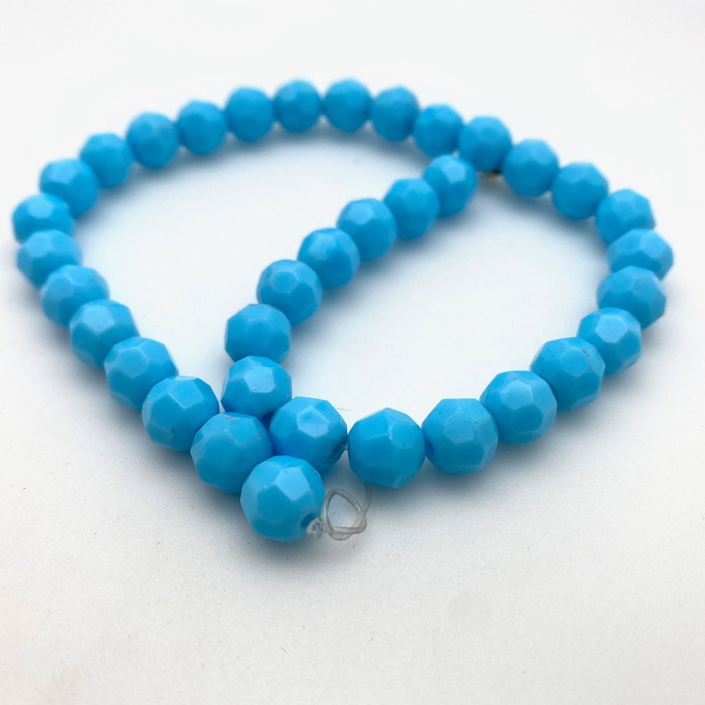 Vintage Faceted Opaque Sky Blue Round Czech Glass Beads (8mm) (BCG70)