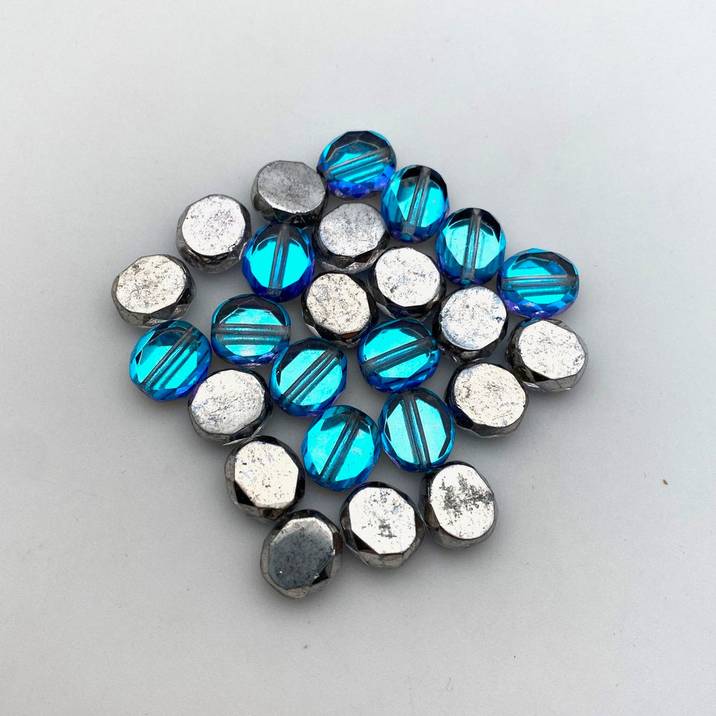 Faceted Blue, Purple & Silver Table Cut Czech Glass Beads (9x10mm) (BCG72)