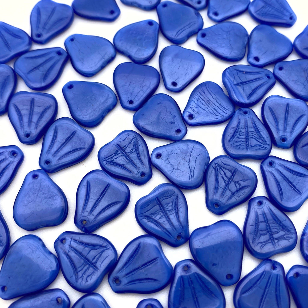Vintage Blue Opaque Top Drilled Leaf Czech Glass Beads (12x13mm) (BCG73)