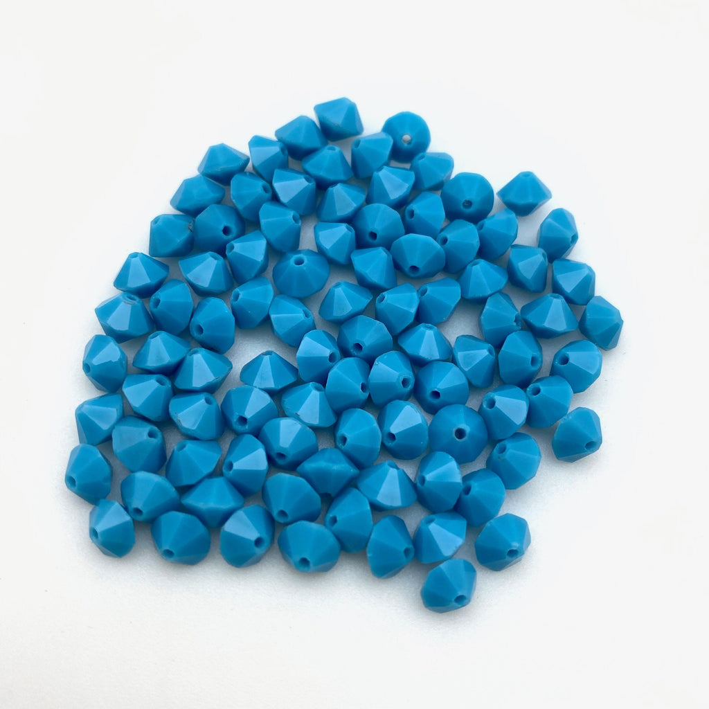 Vintage Opaque Faceted Cerulean Blue Czech Glass Bicone Beads (4x6mm) (BCG74)