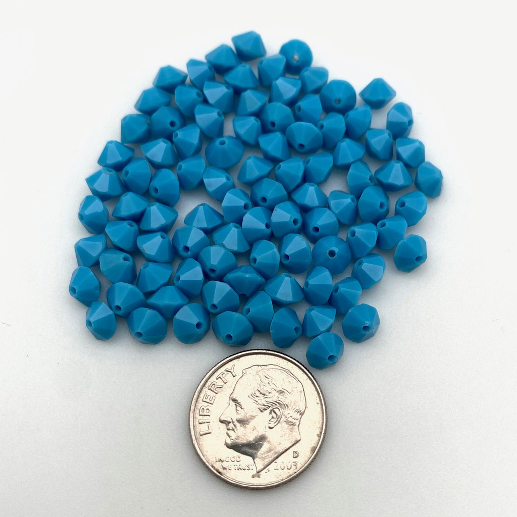 Vintage Opaque Faceted Cerulean Blue Czech Glass Bicone Beads (4x6mm) (BCG74)