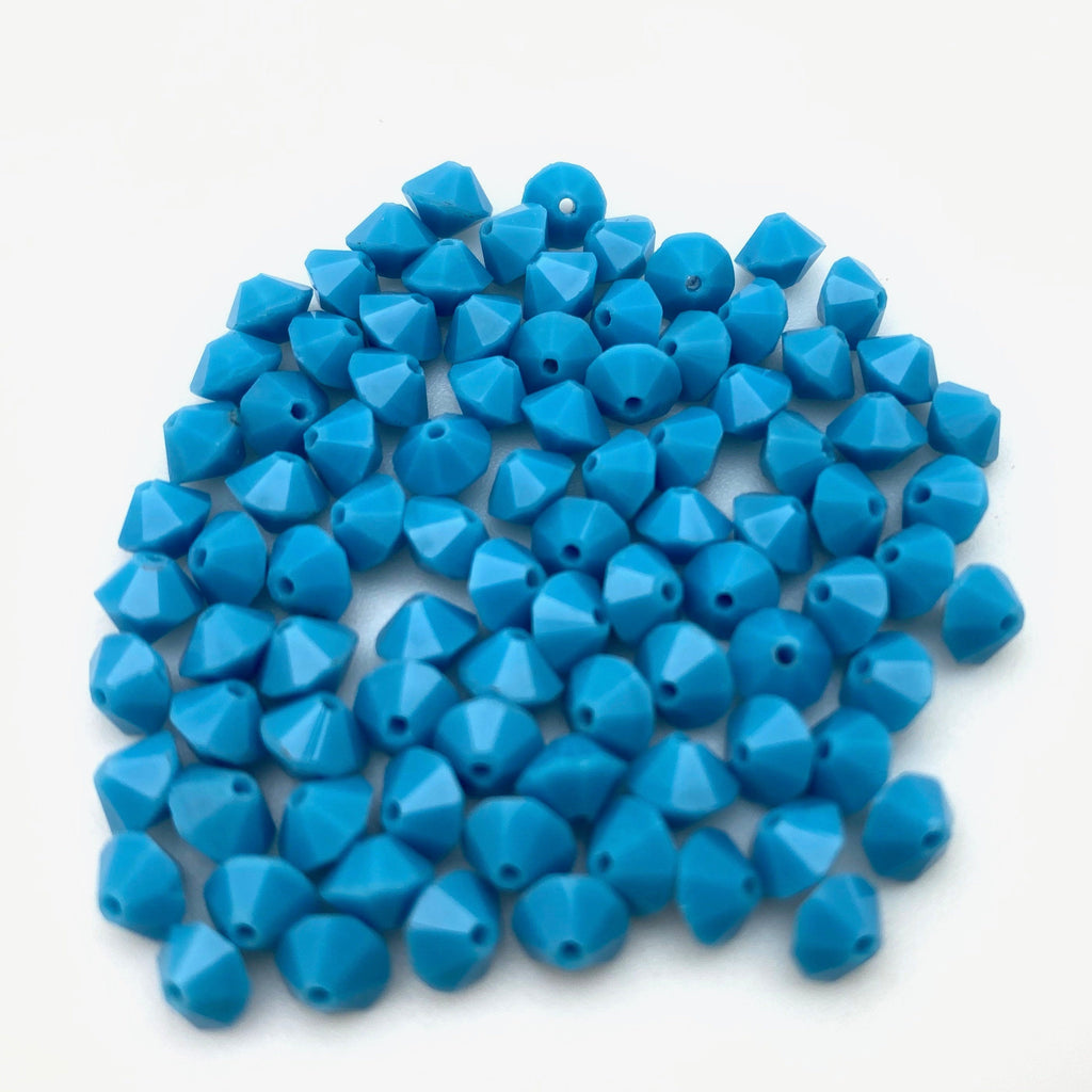 Vintage Opaque Faceted Cerulean Blue Czech Glass Bicone Beads (4x6mm) (BCG74)