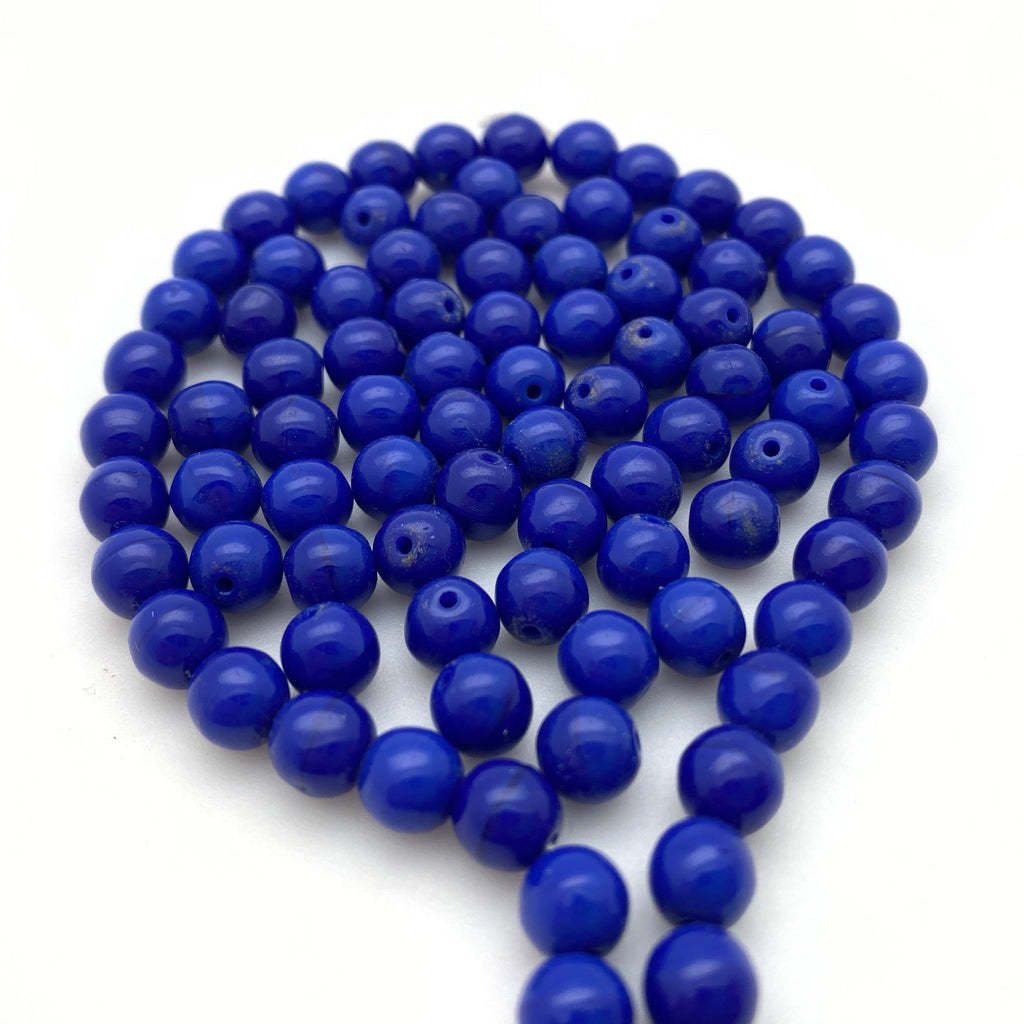 Vintage Opaque Royal Blue Round Czech Glass Beads (6mm) (BCG76)
