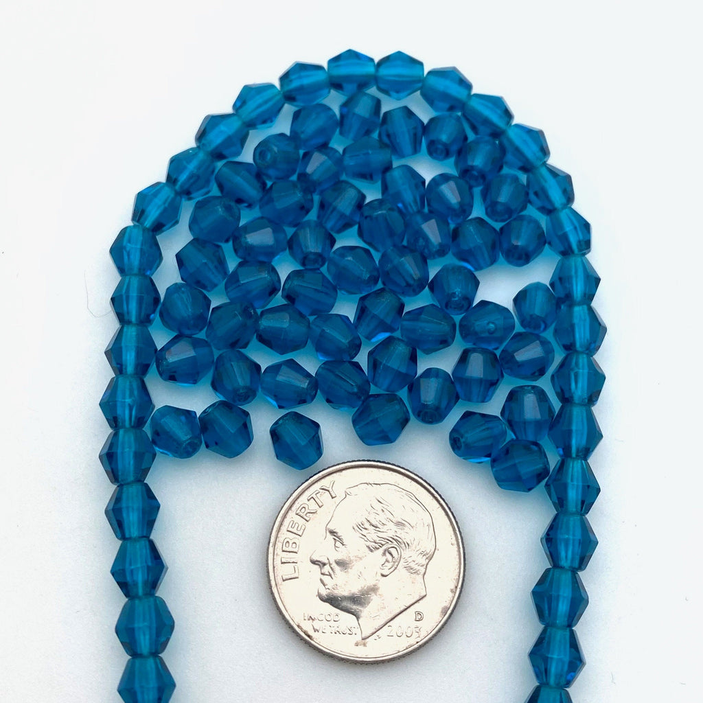 Vintage Faceted Teal Blue Bicone Czech Glass Beads (5mm) (BCG79)