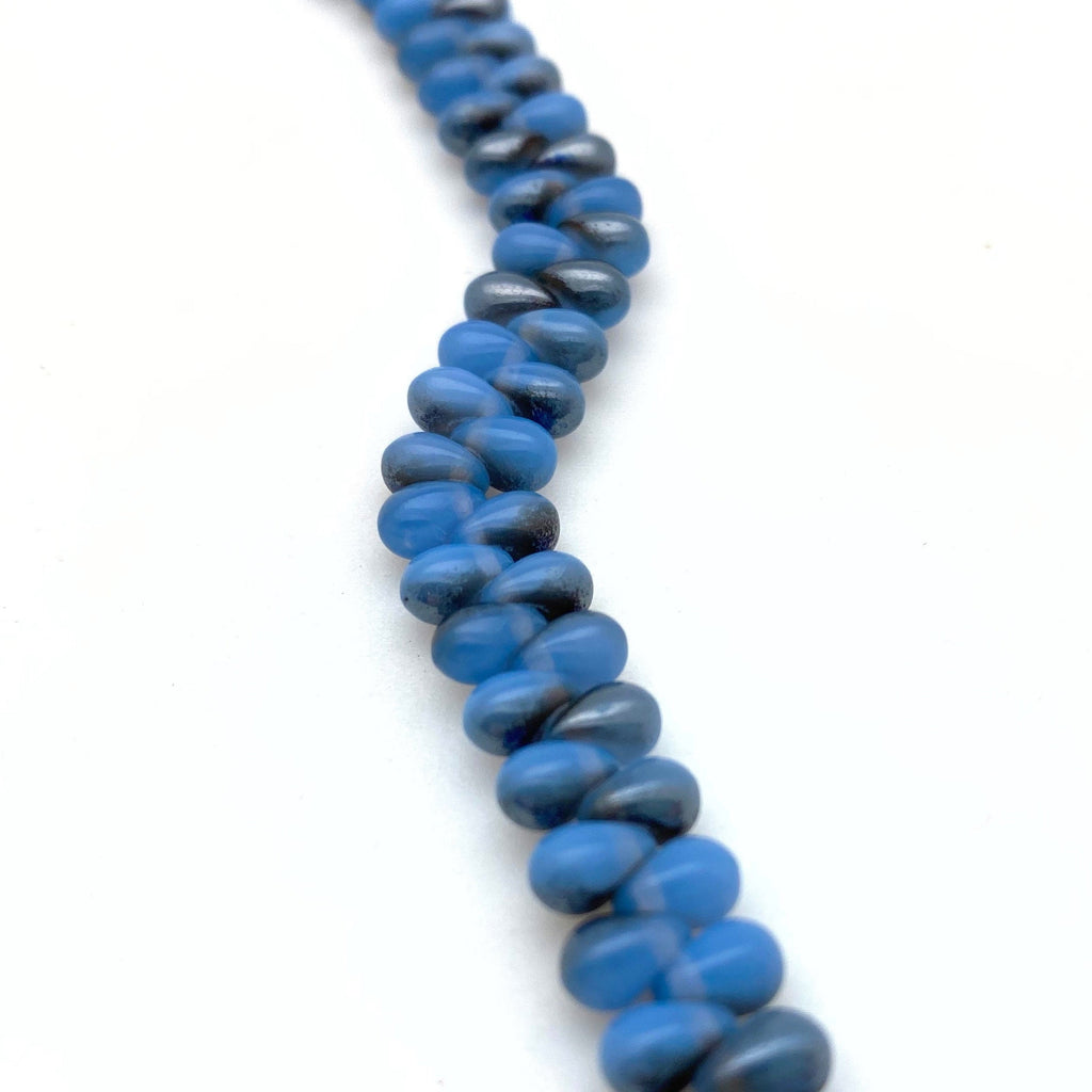 Fire Polished Steel Blue & Gray Teardrop Czech Glass Beads (4x6mm) (BCG80)