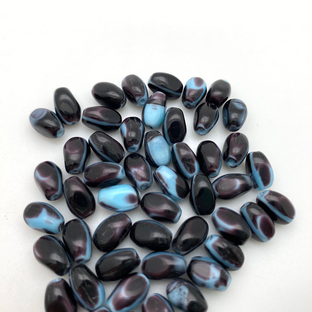 Vintage Sky Blue & Purple Shell Like Czech Glass Barrel Beads (6x9mm) (BCG81)