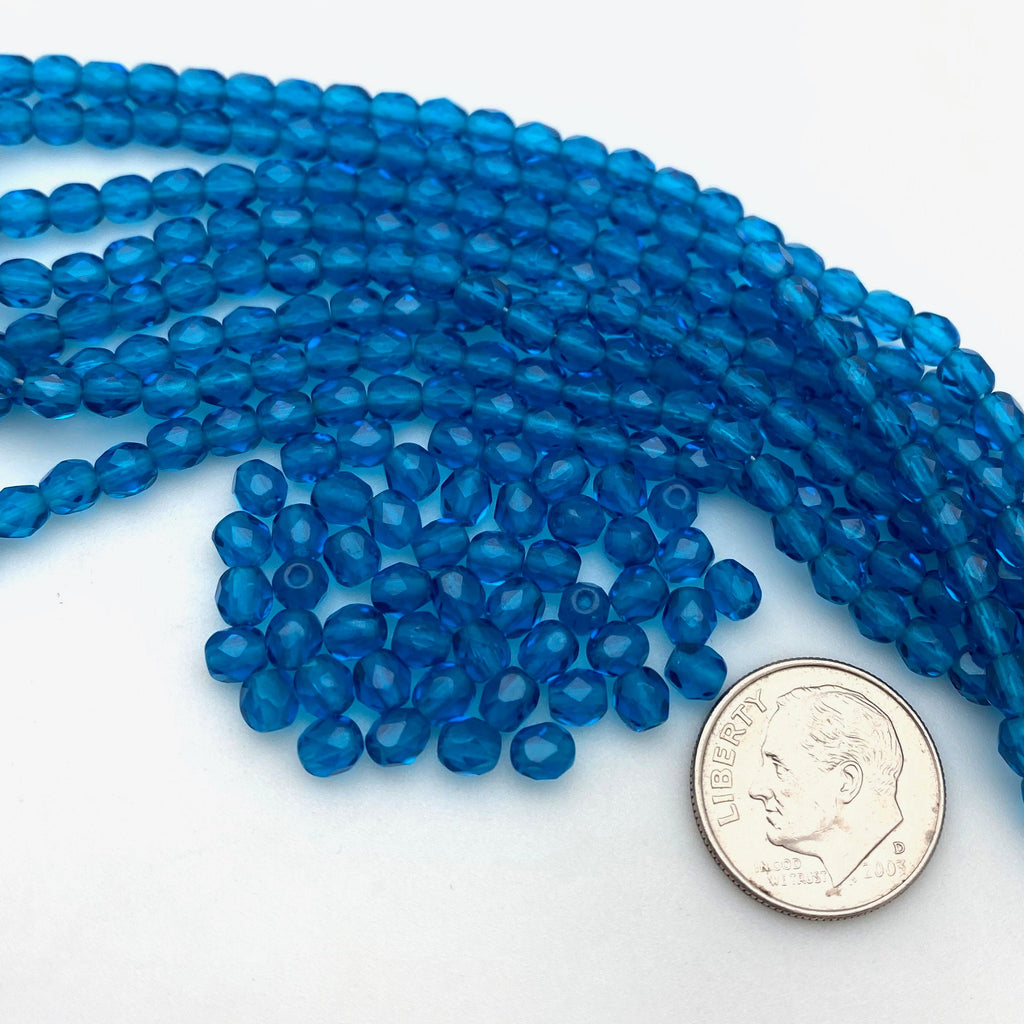 Faceted Turquoise Blue Czech Glass Barrel Spacer Beads (4mm) (BCG82)