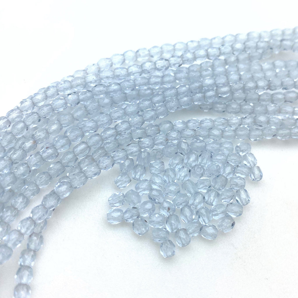 Faceted Translucent Light Patten Blue Round Czech Glass Beads (3mm) (BCG84)