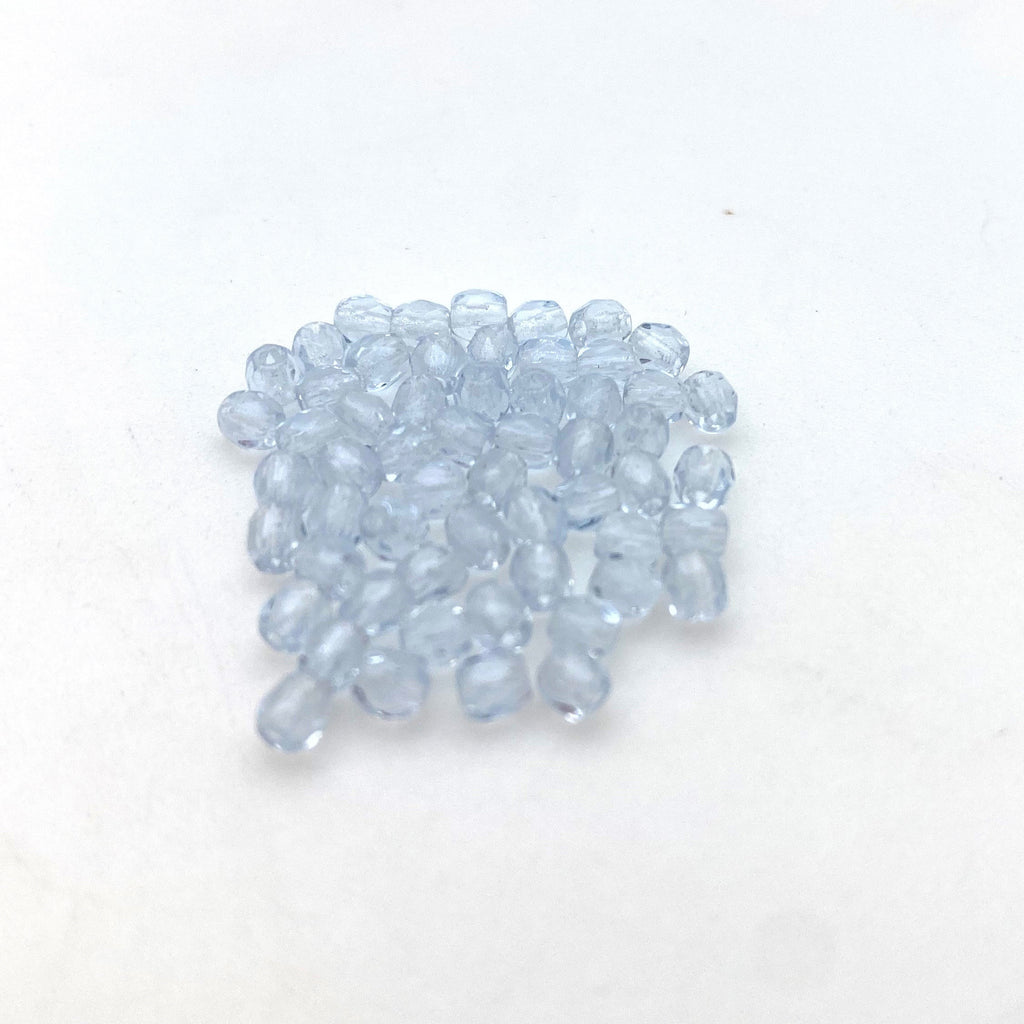 Faceted Translucent Light Patten Blue Round Czech Glass Beads (3mm) (BCG84)