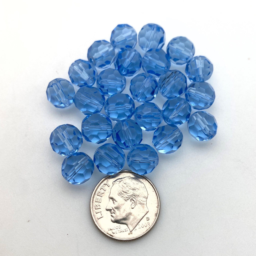 Vintage Faceted Translucent Steel Blue Round Czech Glass Beads (8mm) (BCG92)