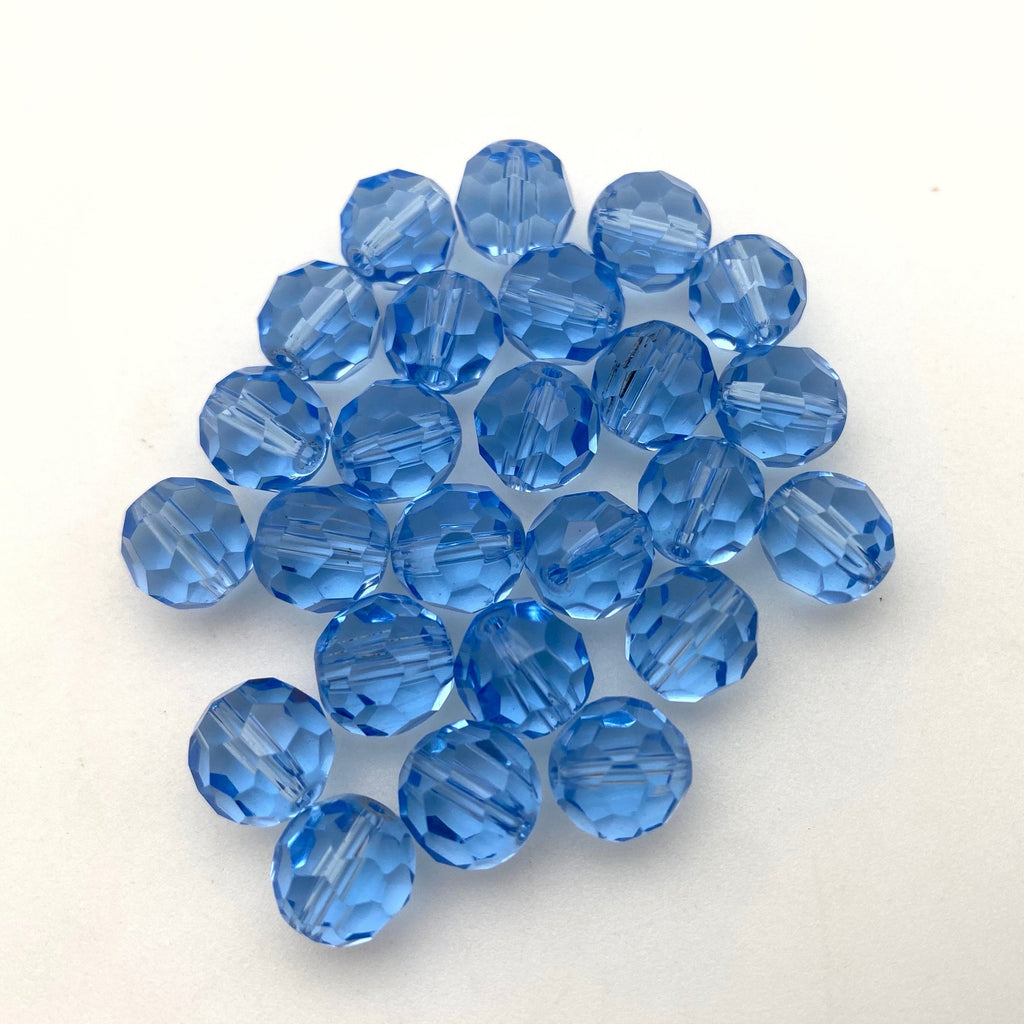 Vintage Faceted Translucent Steel Blue Round Czech Glass Beads (8mm) (BCG92)