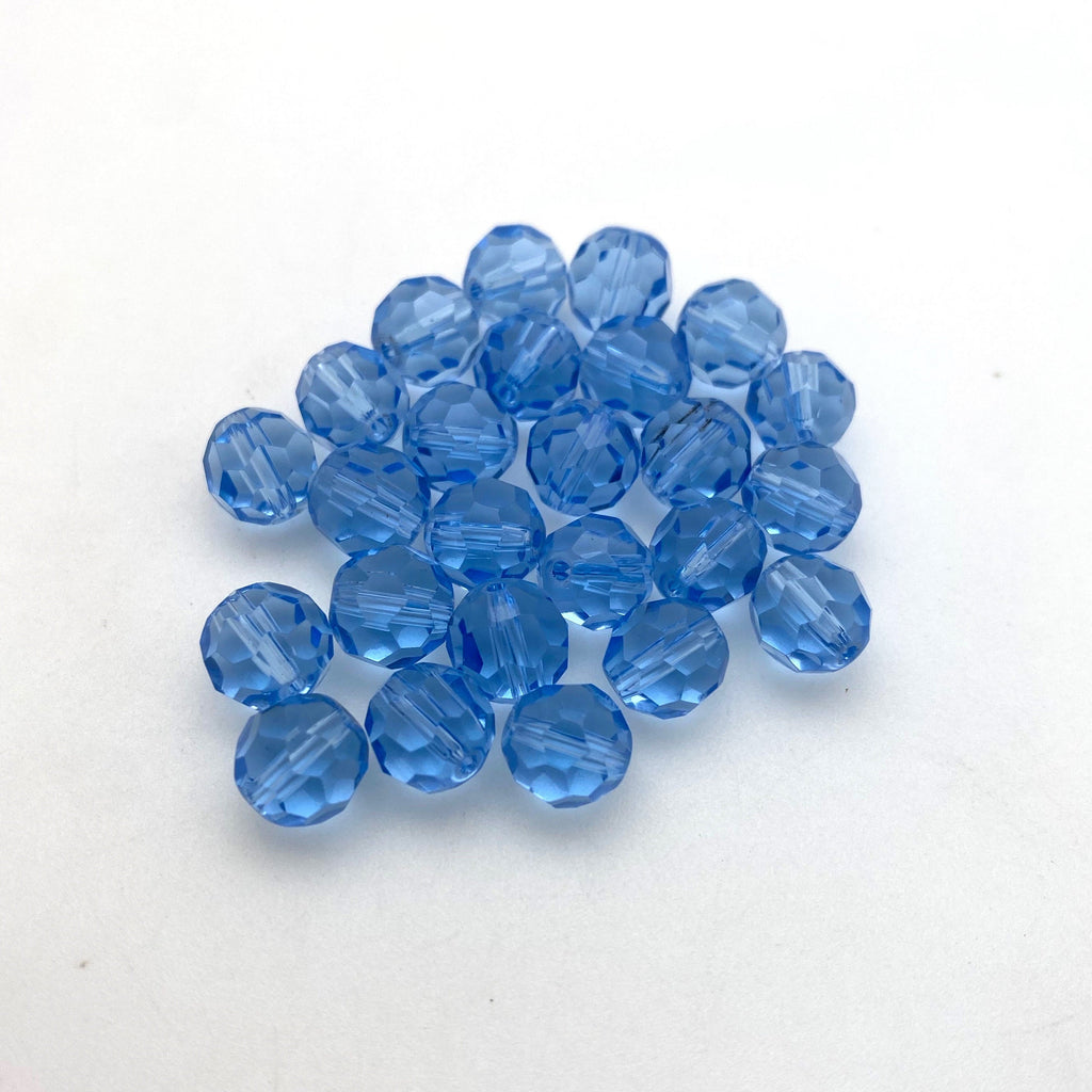 Vintage Faceted Translucent Steel Blue Round Czech Glass Beads (8mm) (BCG92)