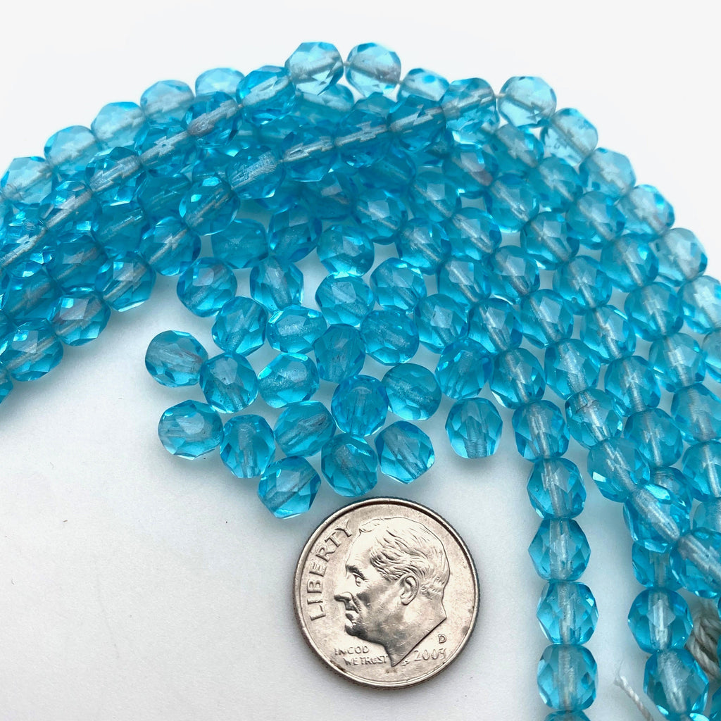Vintage Faceted Sky Blue Barrel Czech Glass Rosary Beads (6mm) (BCG93)