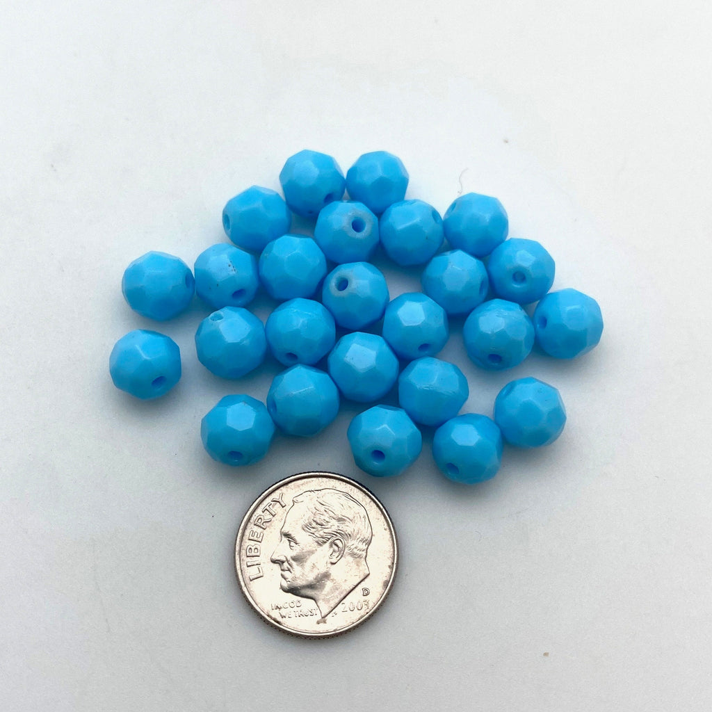 Vintage Opaque Faceted Sky Blue Round Czech Glass Beads (8mm) (BCG94)