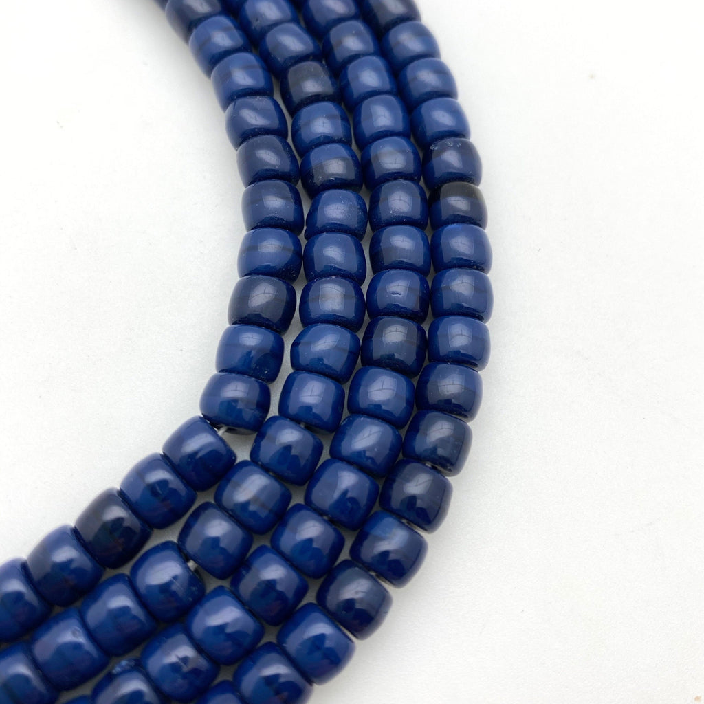 Vintage Opaque Denim Blue Czech Glass Barrel Beads (5x6mm) (BCG96)