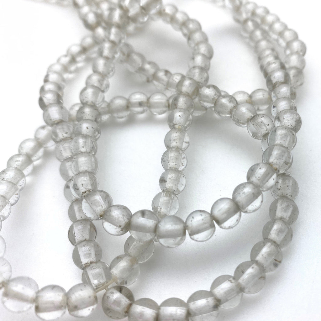 Vintage Clear & White Round Czech Glass Beads (5x6mm) (CCG1)