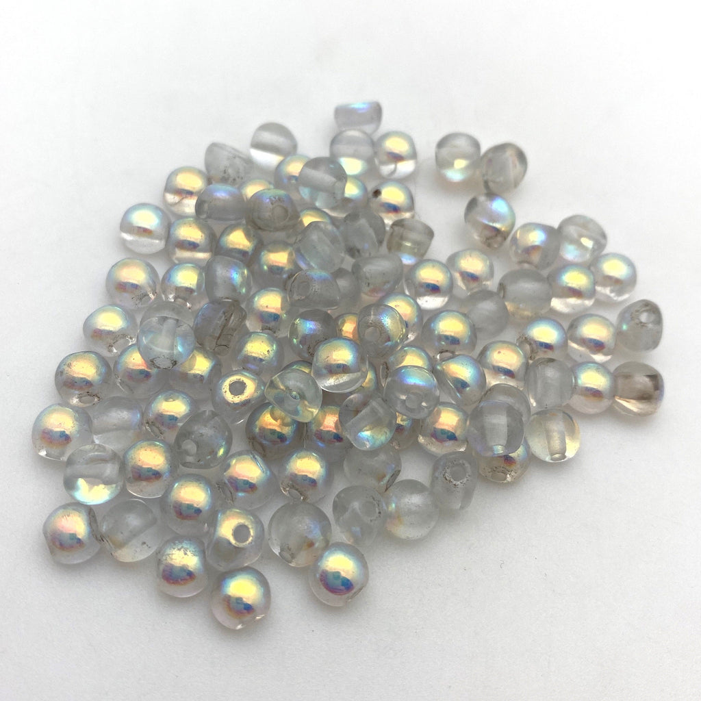Frosted Clear AB Finish Czech Glass Nail Head Beads (6mm) (CCG7)