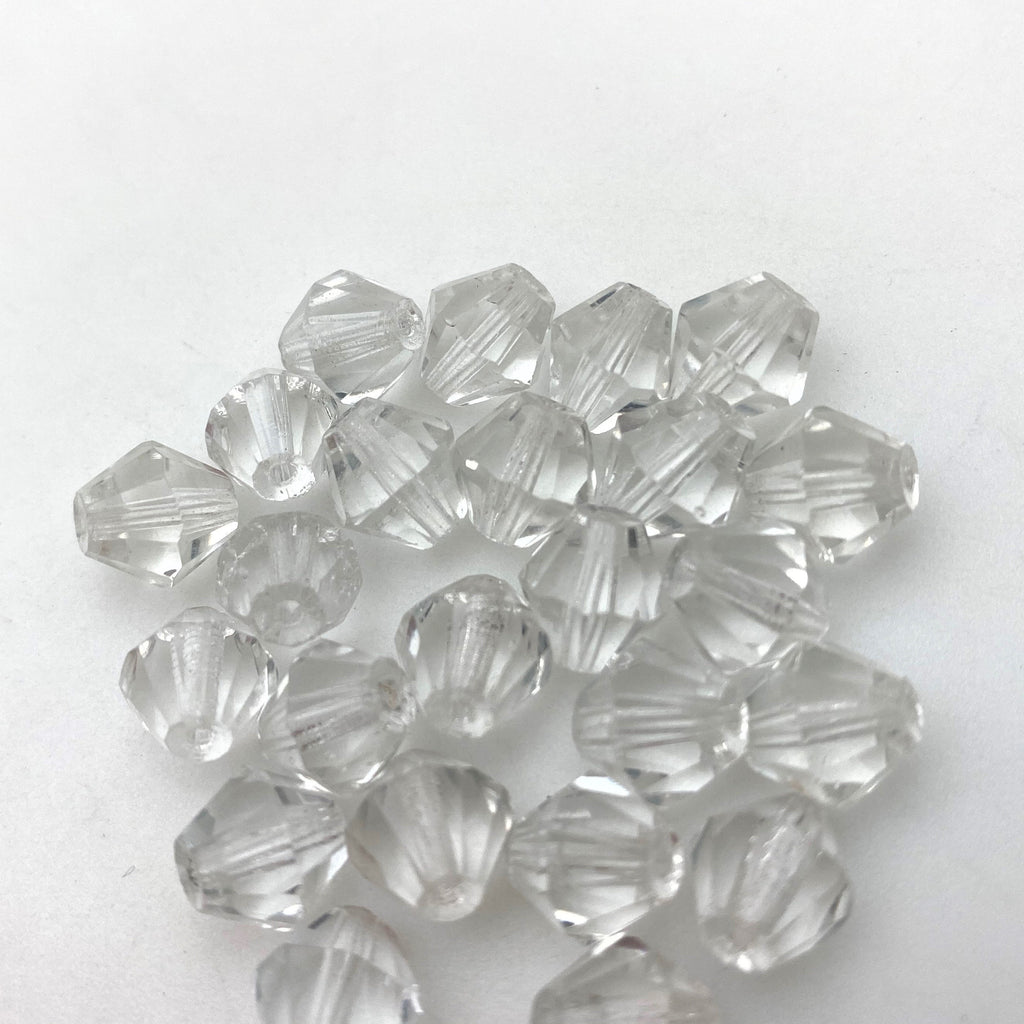 Vintage Faceted Translucent Clear Czech Glass Bicone Beads (9mm) (CCG14)