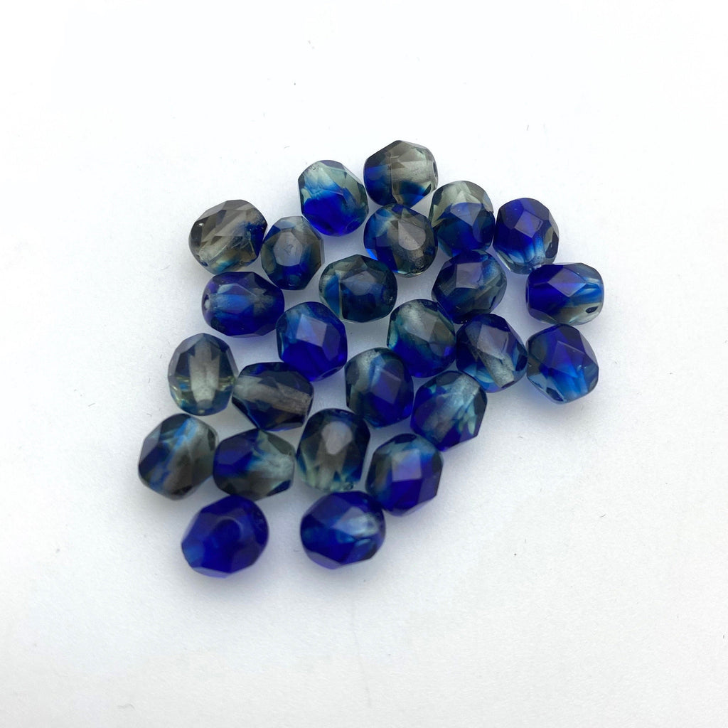 Faceted Royal Blue, Clear & Brown Czech Glass Beads (5x6mm) (BCG78)