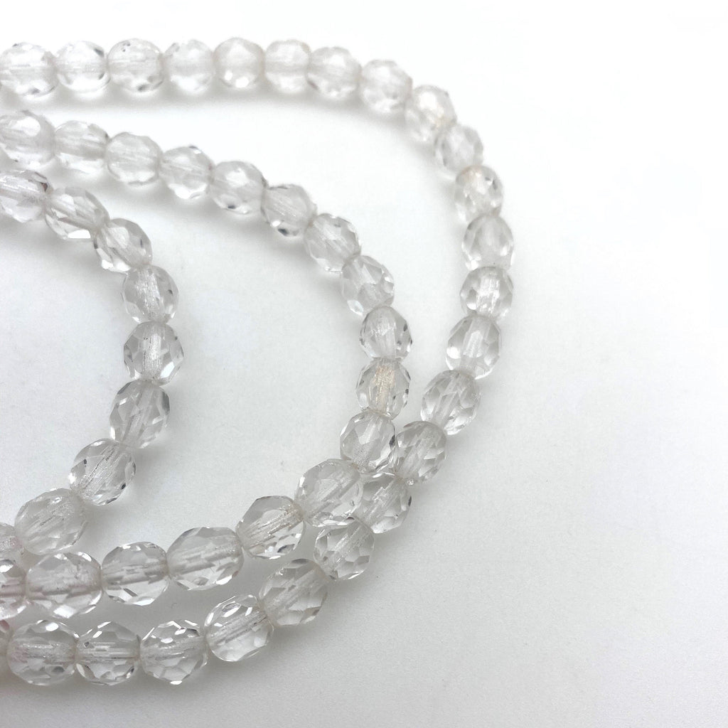 Vintage Clear Faceted Czech Glass Barrel Beads (6mm) (CCG22)