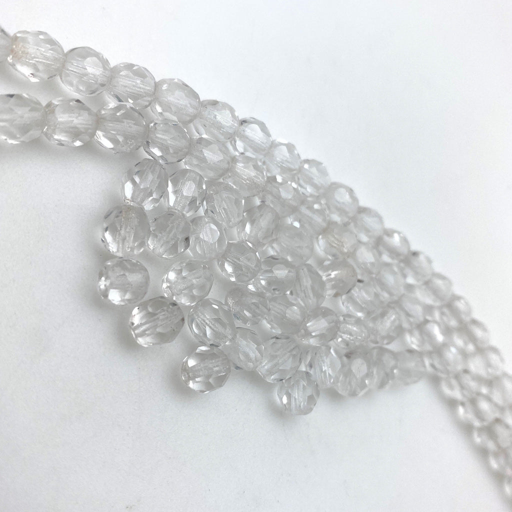 Vintage Clear Faceted Czech Glass Barrel Beads (6mm) (CCG22)