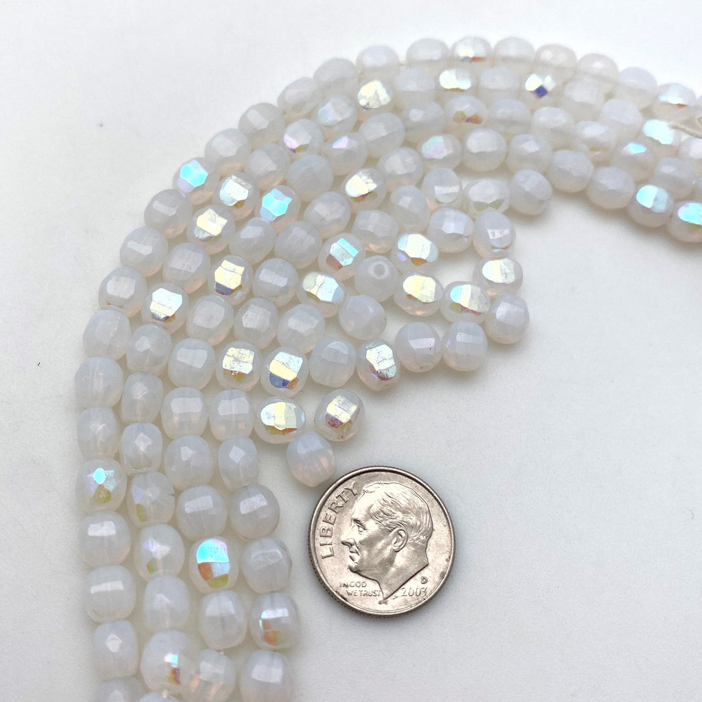 Milky Clear Fire Polished Domed Oval Czech Glass Beads (6mm) (CCG29)