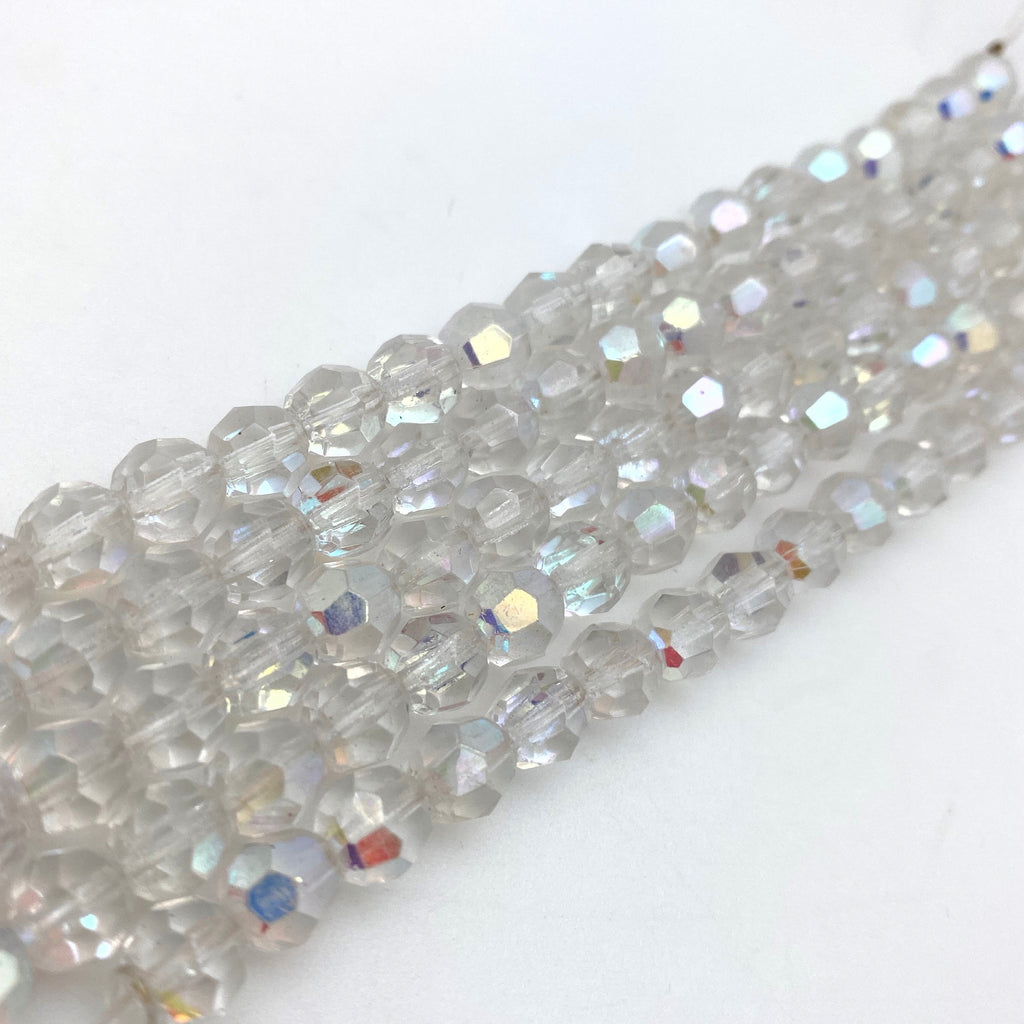 Vintage Faceted Clear Fire Polished Round Czech Glass Beads (7mm) (CCG30)
