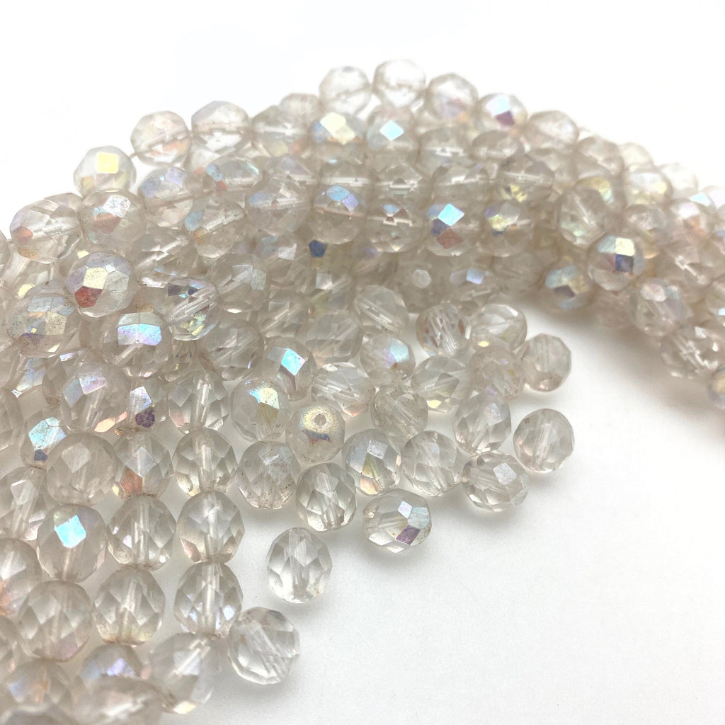 Vintage Faceted Clear Fire Polished Oval Czech Glass Beads (8mm) (CCG31)