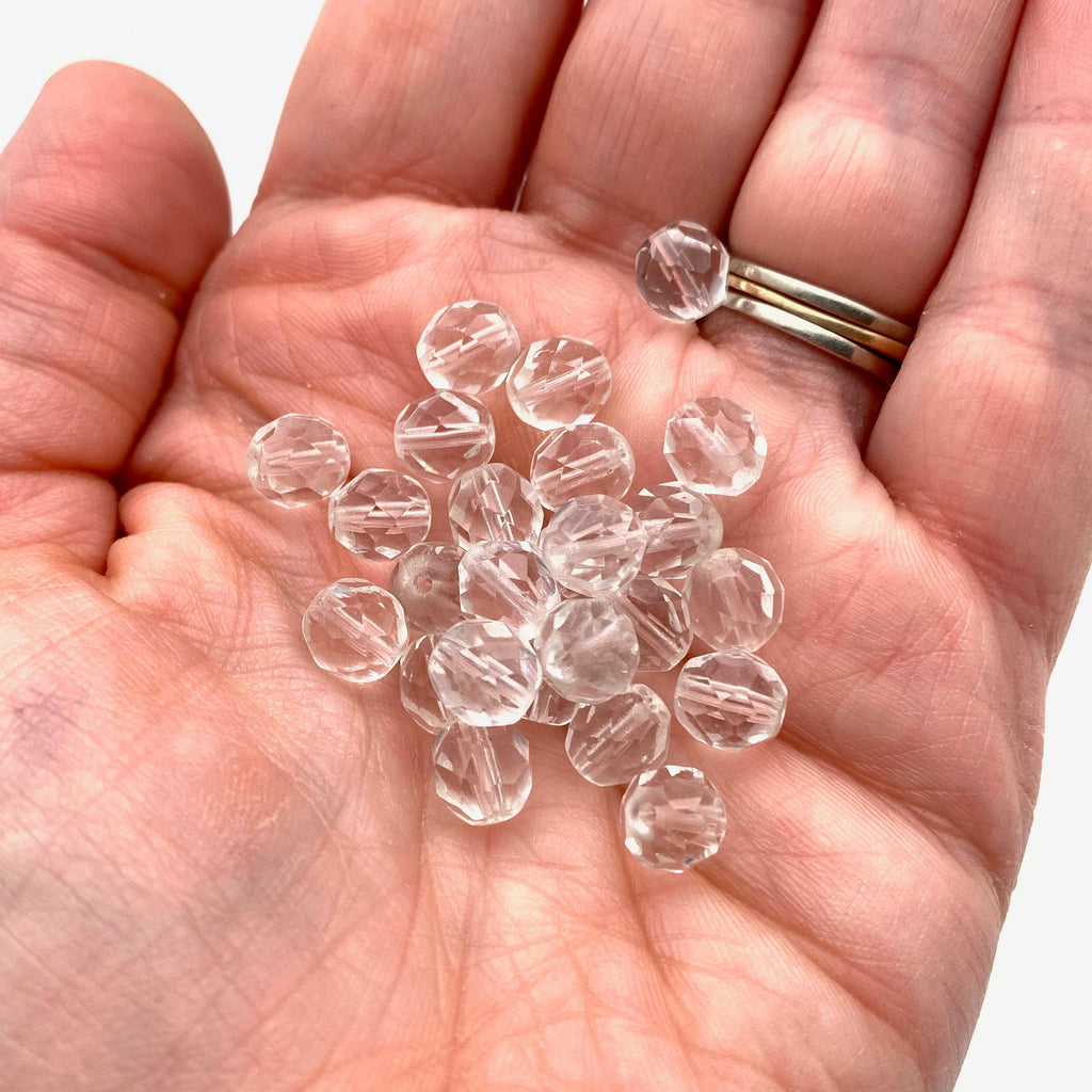 Clear Faceted Transparent Oval Czech Glass Barrel Beads (7x8mm) (CCG36)