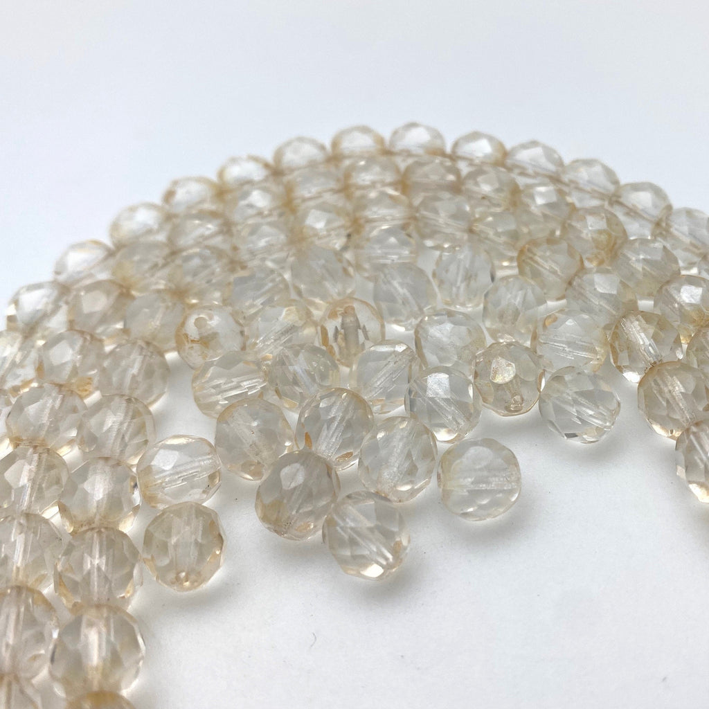 Faceted Clear With Hint of Yellow Czech Glass Barrel Beads (8mm) (CCG40)
