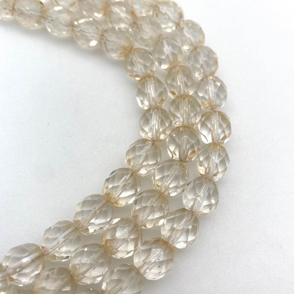 Faceted Clear With Hint of Yellow Czech Glass Barrel Beads (8mm) (CCG40)