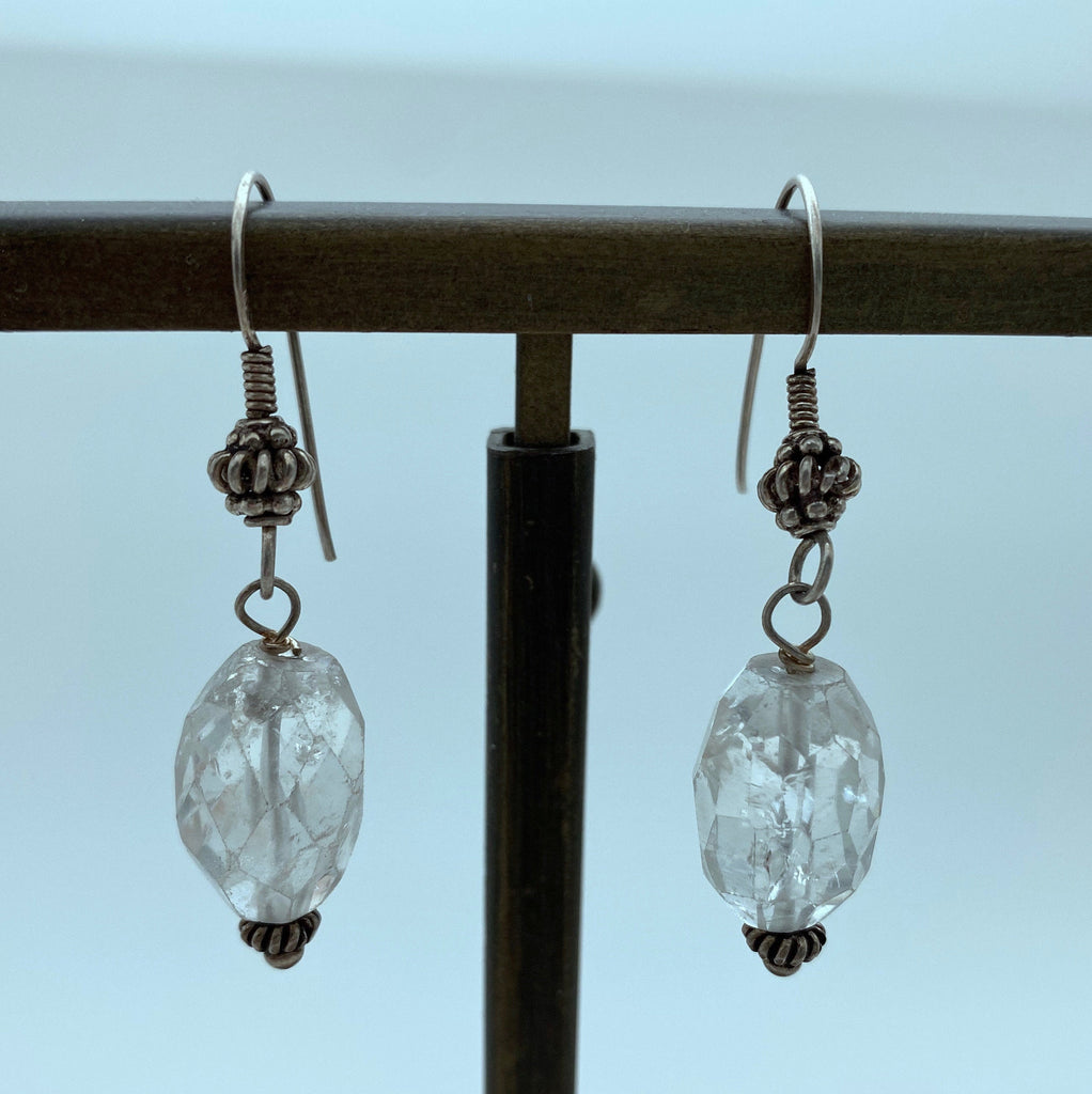 Sterling Faceted Czech Crackle Glass Drop Dangle Earrings (ER78)
