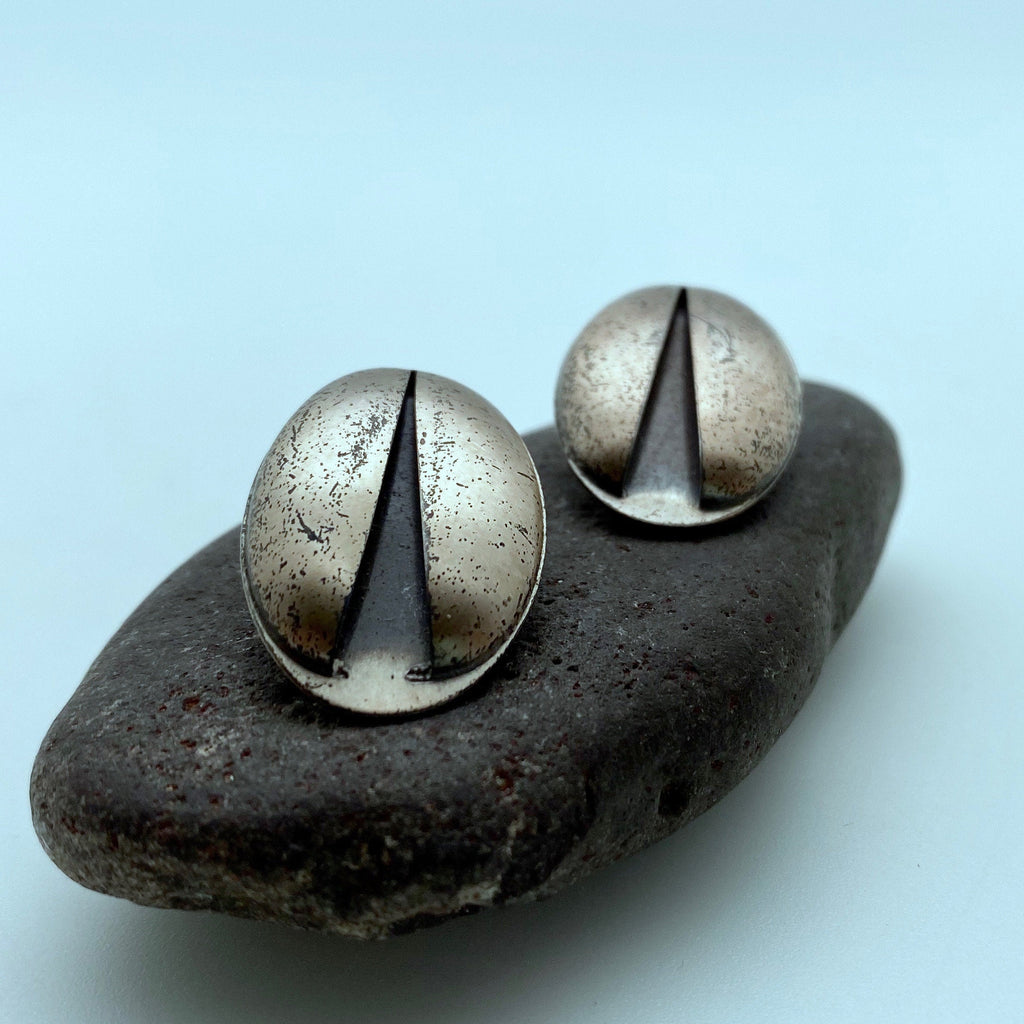 1950s Sterling Modern Style Oval Clip On Earrings (ER74)