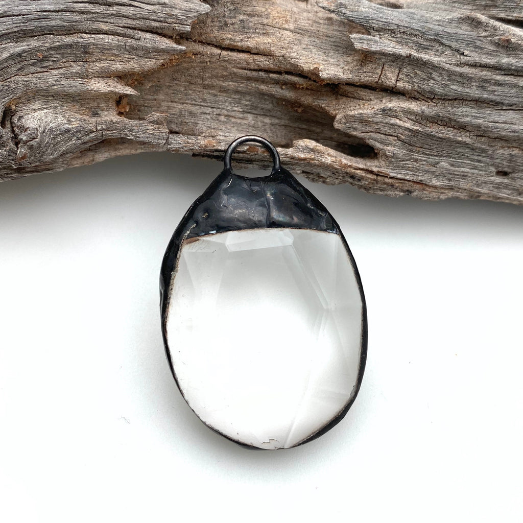 Vintage Oval Faceted Clear Chandelier Crystal Soldered Pendant (SGP104)